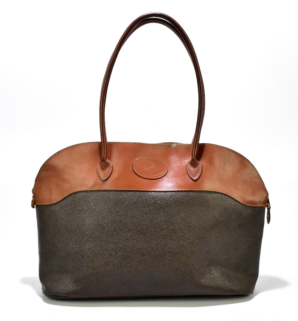 MULBERRY; a large vintage scotch grain and oak calf leather tote bag with shoulder straps and