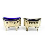 PETER & ANN BATEMAN; a pair of George III hallmarked silver oval salts with pierced and bright cut