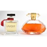LALIQUE; a modern clear glass perfume bottle with contents 'Eau de Parfum', 100ml, fitted in