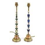 A pair of decorative Victorian brass table lamps with single Corinthian column, with applied