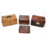 A Victorian walnut jewellery box with recessed brass handle, lacking interior, width 23cm, a