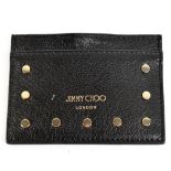 JIMMY CHOO; a black embossed calf leather card holder with silver stud detail and Jimmy Choo logo to