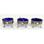 RICHARD MEACH (probably); a set of three George III hallmarked silver open salts of oval form,