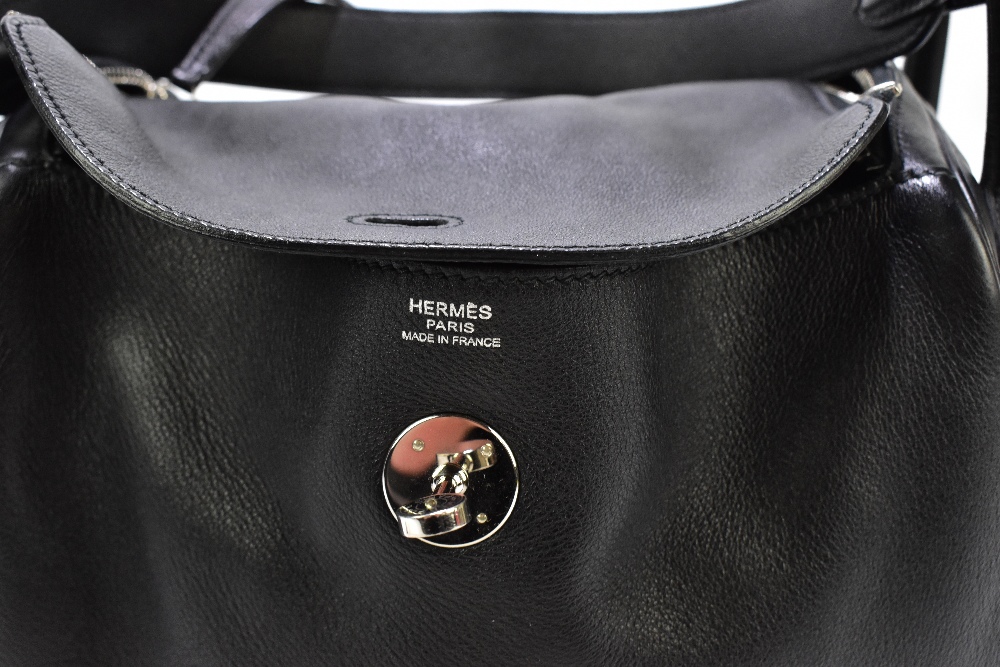 HERMÈS; a circa 2007 black Taurillon leather 'Lindy 30', with palladium hardware and white - Image 7 of 7