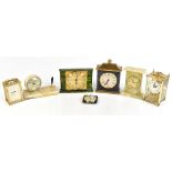 Six mantel and further clocks including a Smiths battery operated example with celluloid simulated