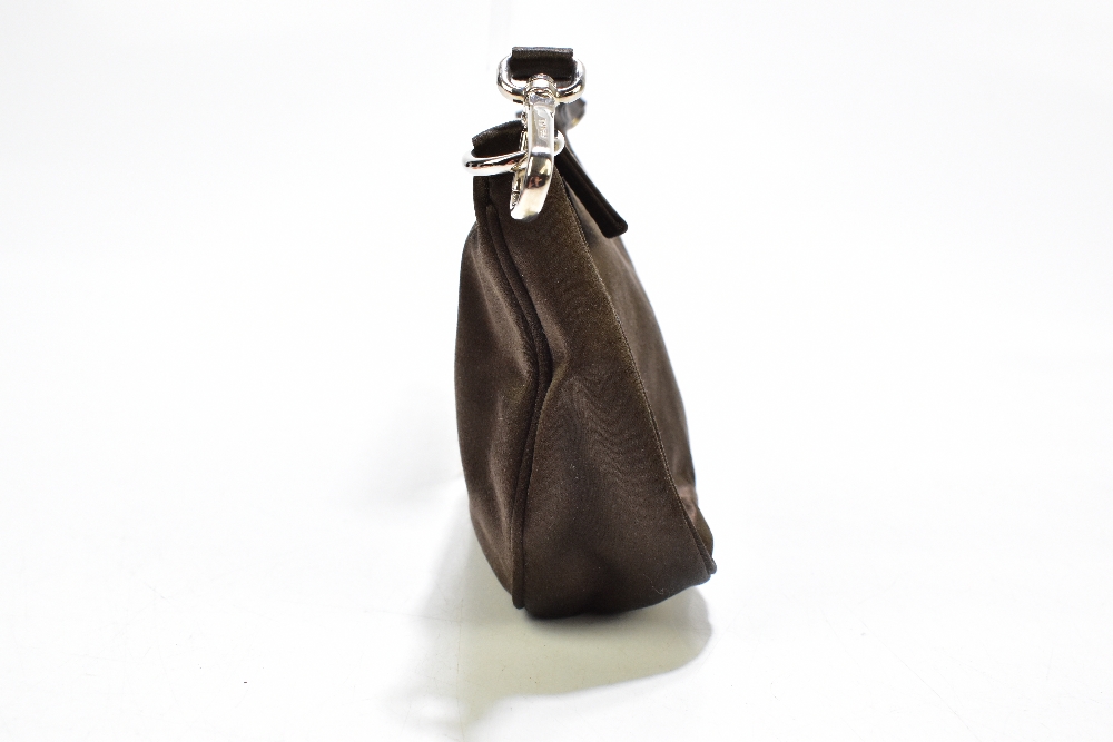 PRADA; a brown satin shoulder bag/clutch with silver tone hardware, a zip top and detachable strap - Image 4 of 7