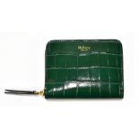 MULBERRY; a brand new green soft printed croc embossed leather zip around purse lined with green