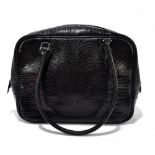 HERMÈS; a rare ' Plume' Varanus Niloticus black lizard skin handbag with palladium plated tone