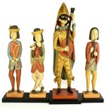 Three American folk art type figures of musicians, heights 61cm, and a larger example, height