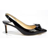 JIMMY CHOO; a pair of 'Blare Sixty' black patent leather slingback court shoes, with pointed toe,