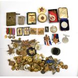 A collection of mixed militaria including a World War I era gun fashioned from a door lock, mixed