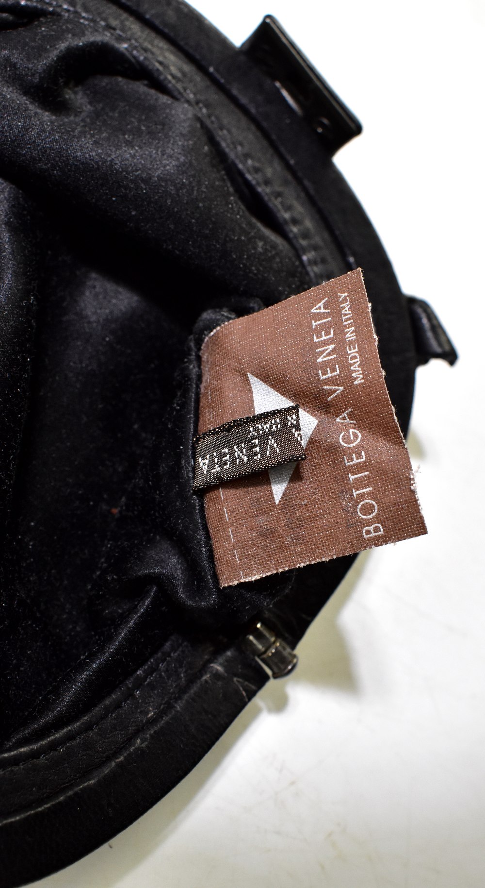 BOTTEGA VENETA; a black leather and satin shoulder bag with leather rose, serial no.108339084, 14 - Image 5 of 6