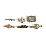 Six late 19th/early 20th century silver brooches including a sweetheart example featuring bird,