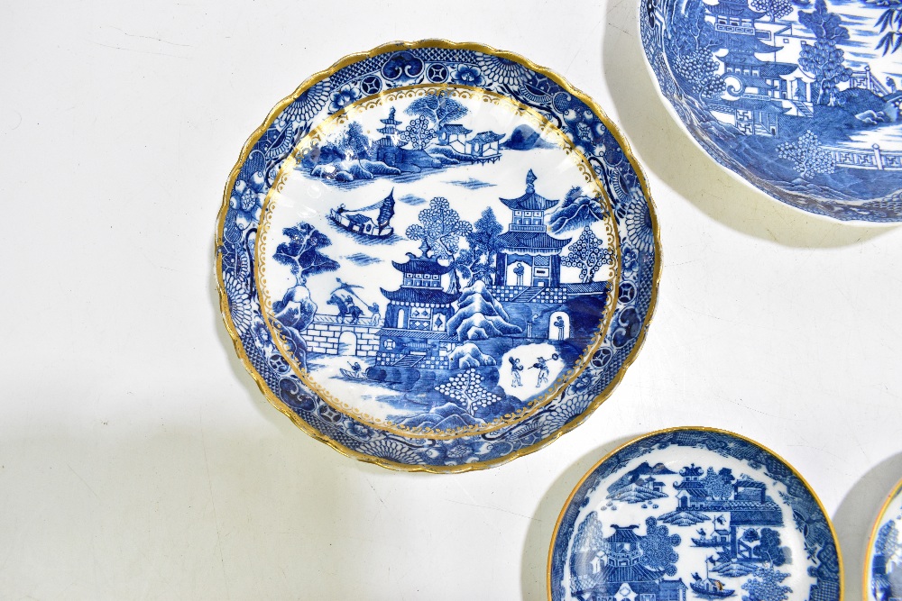 CAUGHLEY; three blue and white printed bowls, each decorated in a variation of the Willow pattern, - Image 3 of 12