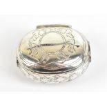 CHARLES JACKSON (PROBABLY); an 18th century white metal pinched vinaigrette of oval form with chased