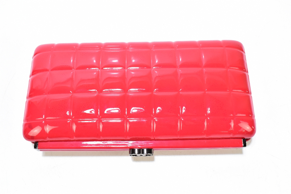 CHANEL; a square quilted kiss lock framed clutch bag in red patent leather with vermilion - Image 3 of 7