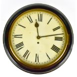 A 19th century ebonised drop dial wall clock with fusee movement, the circular dial with Roman