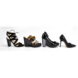 Four pairs of designer shoes comprising an unusual pair of Dolce & Gabbana black leather and brocade