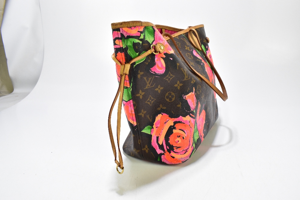 LOUIS VUITTON; a circa 2009 limited edition 'Neverfull Roses MM' brown monogram canvas shoulder - Image 4 of 6