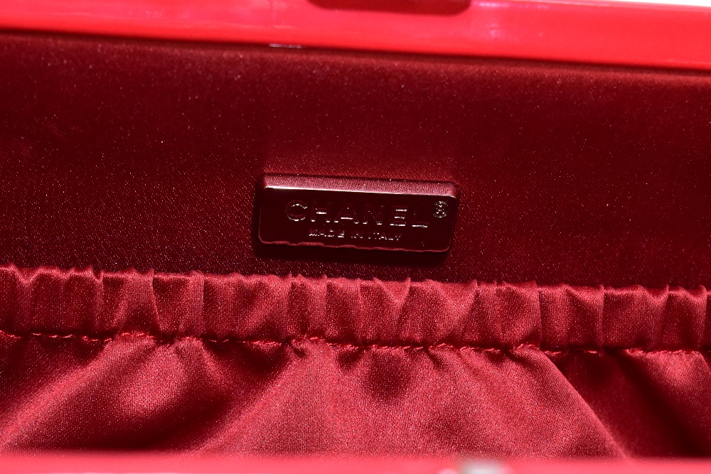 CHANEL; a square quilted kiss lock framed clutch bag in red patent leather with vermilion - Image 6 of 7