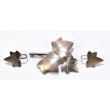 GEOFFERY BELLAMY FOR IVAN TARRANT; a modernist hallmarked silver leaf brooch, length 47mm, and a