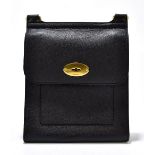 MULBERRY; a small black classic grain 'Anthony' messenger bag, with gold tone hardware, adjustable