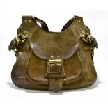 MULBERRY; a vintage khaki leather saddle bag with gold tone hardware and short shoulder straps, no.