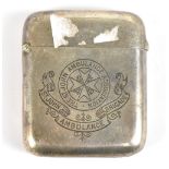 BOER WAR INTEREST; a Victorian hallmarked silver vesta case inscribed to front 'The St John