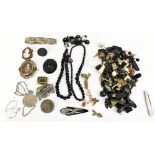 A mixed group of costume jewellery including a micro-mosaic bracelet, brooches including a cameo