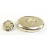 A Continental 800 grade silver oval tobacco/snuff box, the hinged lid with engine turned detail