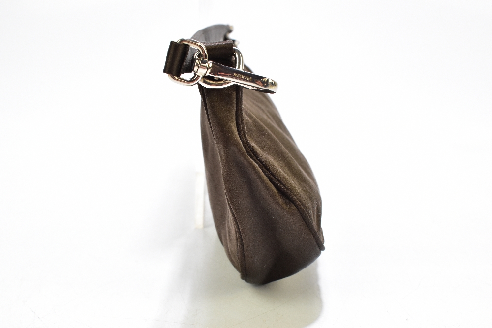 PRADA; a brown satin shoulder bag/clutch with silver tone hardware, a zip top and detachable strap - Image 5 of 7