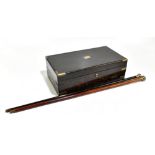 A Victorian rosewood brass bound campaign style writing slope with central shaped vacant cartouche