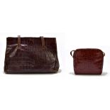 LIBERTY OF LONDON; a large brown vintage croc embossed leather tote bag with shoulder straps and