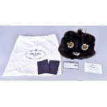 PRADA; a dyed brown mink fur 'pochette' bag (colour nero), with a cat's face depicted in beads and