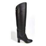JIMMY CHOO; a pair of 'Minerva Sixty Five' smooth black leather over-the-knee pull-on boots, with