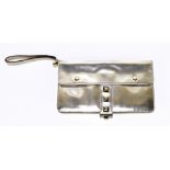 GUCCI; a gold patent leather and gold studded clutch bag with a pop studded opening one side, a