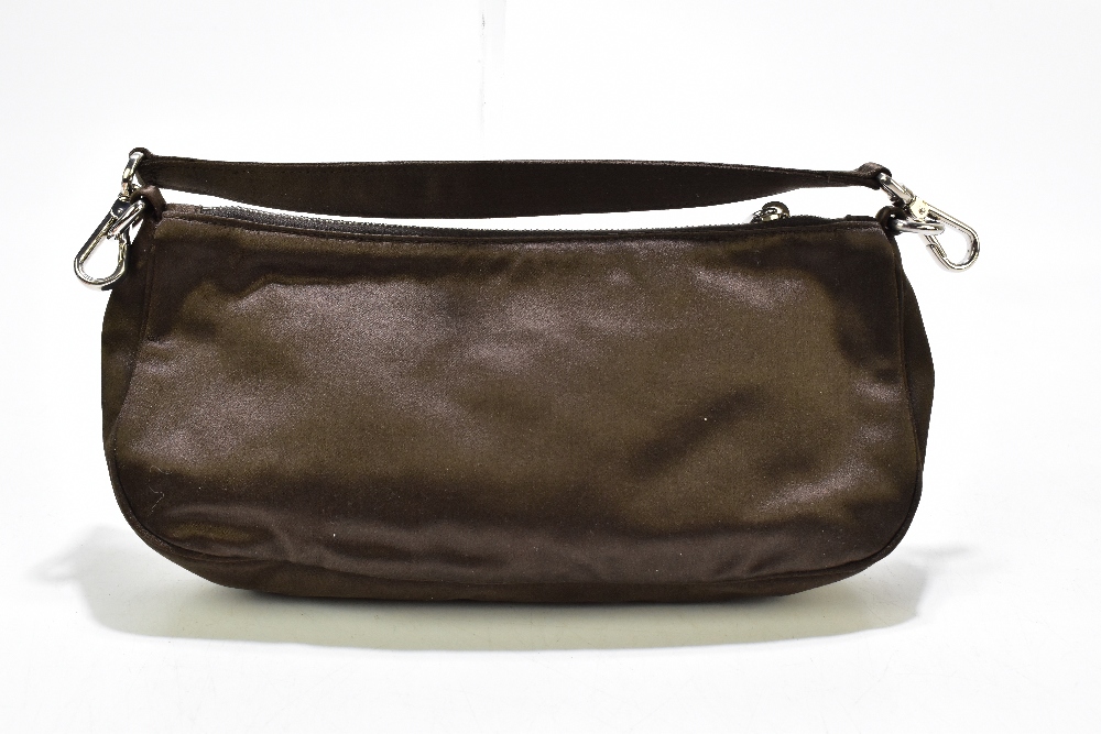 PRADA; a brown satin shoulder bag/clutch with silver tone hardware, a zip top and detachable strap - Image 3 of 7