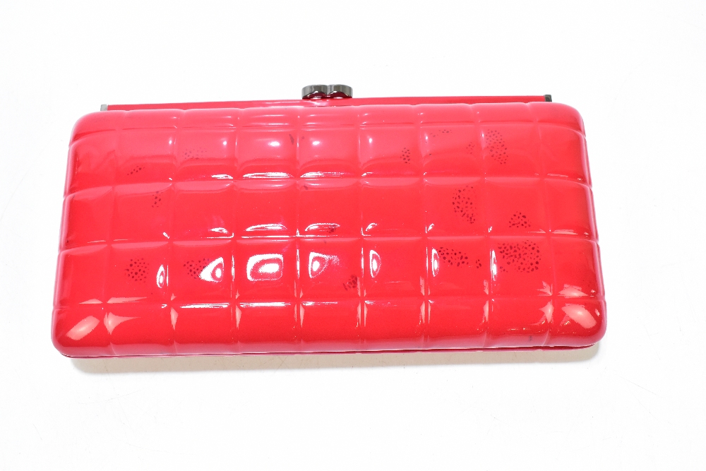 CHANEL; a square quilted kiss lock framed clutch bag in red patent leather with vermilion - Image 4 of 7