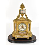 JAPY FRERES; a late 19th century French ormolu eight day mantel clock with Servres-style porcelain