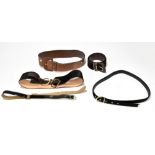 SALVATORE FERRAGAMO; a brown pony leather and brown leather waist belt with silver and gold tone