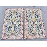 ORIENT TRADING LONDON; a near pair of embroidered rugs after stylised floral designs by William