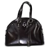 YVES SAINT LAURENT; a 'Muse' brown leather handbag with silver tone hardware, twin handles, 'YSL'