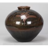 DAVID LEACH (1911-2005) for Lowerdown Pottery; a large globular stoneware vase covered in tenmoku