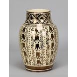 GORDON FORSYTH (1879-1952); a white earthenware Athena vase, copper lustre on honey glaze, painted