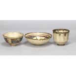 BERNARD FORRESTER (1908-1990); two porcelain bowls highly decorated with enamels and gold lustre,