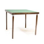 A modern green baize top card table, 77 x 77cm.