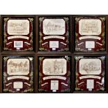 Six framed wine labels comprising, Ch. Mouton-Rothschild, Ch. Lafite-Rothschild, Ch. Latour, Ch.