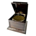 An early 20th century oak-cased Columbia Vivatonal wind-up gramophone, with spare Columbia needles,