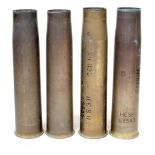 Four modern 105mm brass artillery shell cases, length 61cm,