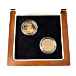 Queen Elizabeth II 'First Half Sovereign Pair' two gold half sovereign coins, 1980 and 1982,